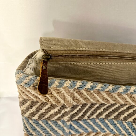 Myra Bag Backpack Brown Leather Canvas Macrame Textile Tote Boho Up Cycle Bag - Picture 5 of 16